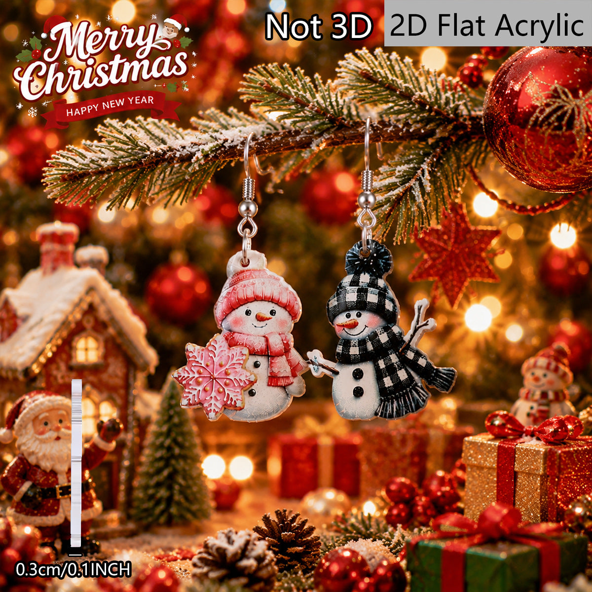 Wholesale Acrylic Snowman Earrings Asymmetric Color Block Retro Print Christmas Party Jewelry For Women Trendy Resale