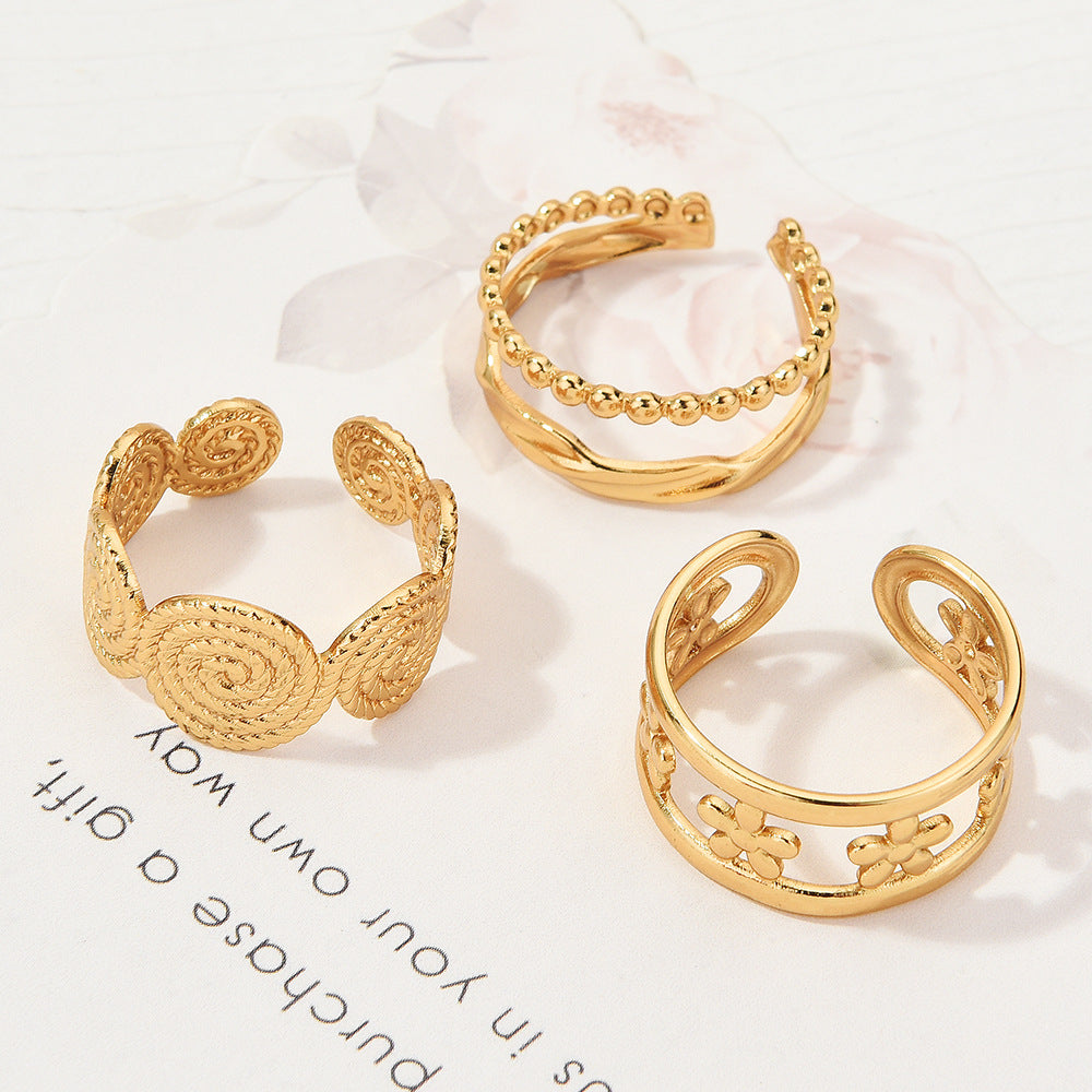 Wholesale Gold Plated Titanium Steel Geometric Eye Adjustable Ring Boutique Resale
