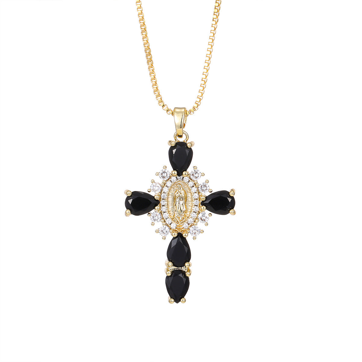 WholesaleJewelry Virgin Mary Cross Pendant Copper Inlaid with Zircon Temperament Versatile Cross Necklace Yiwu Accessories