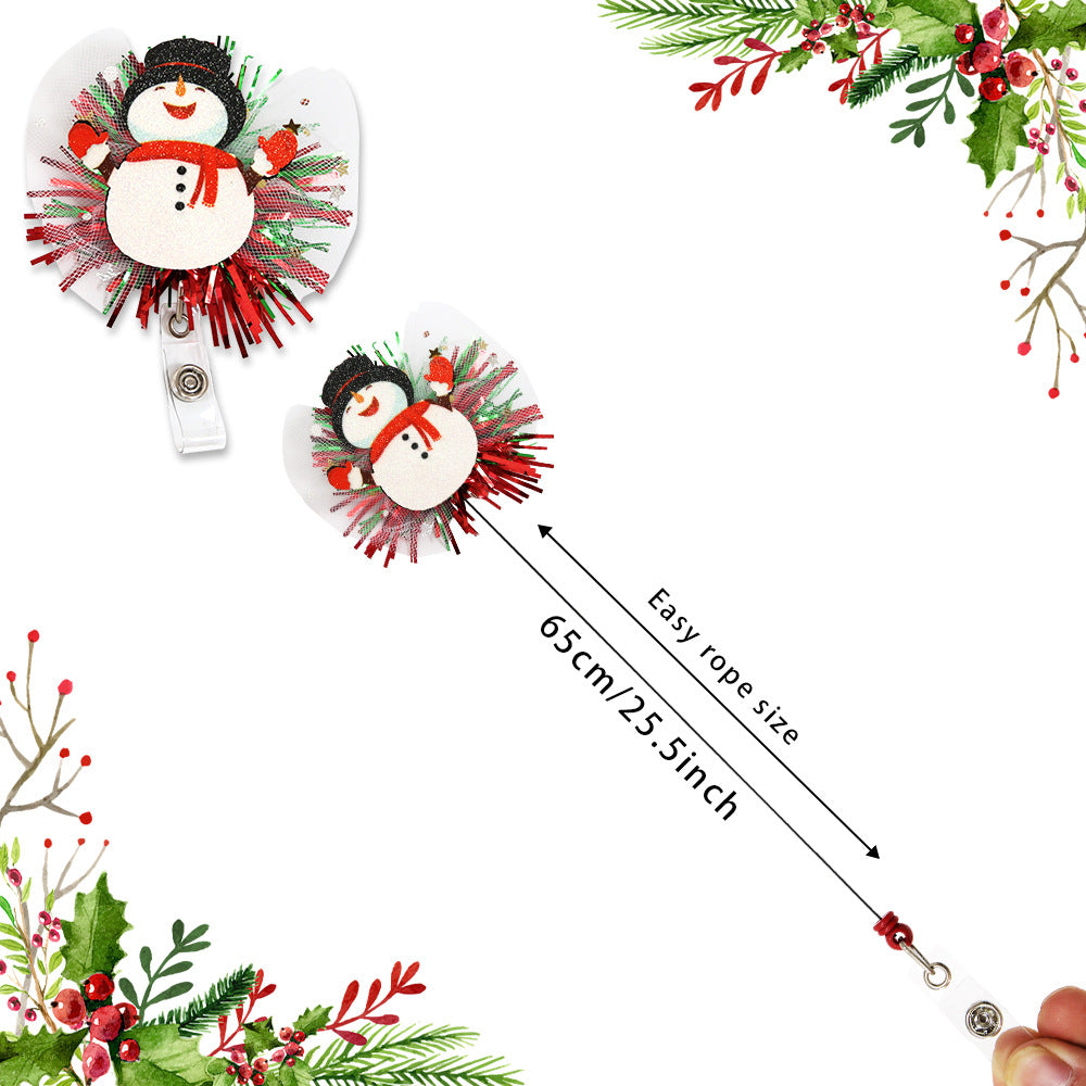 Wholesale Christmas Glitter Cartoon Snowman Elk Badge Reels Keychains ACC-KC-ZhouHao002
