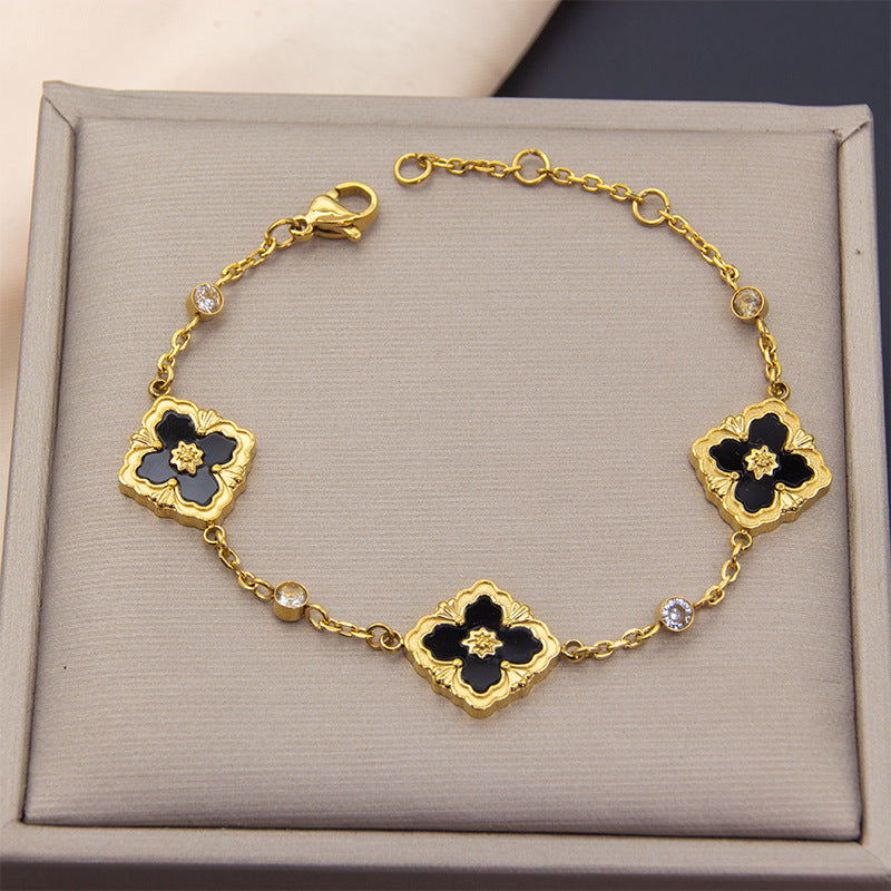 Wholesale Brushed Diamond Leaf Four Leaf Clover Bracelet ACCVIP-BT-Xiangou001