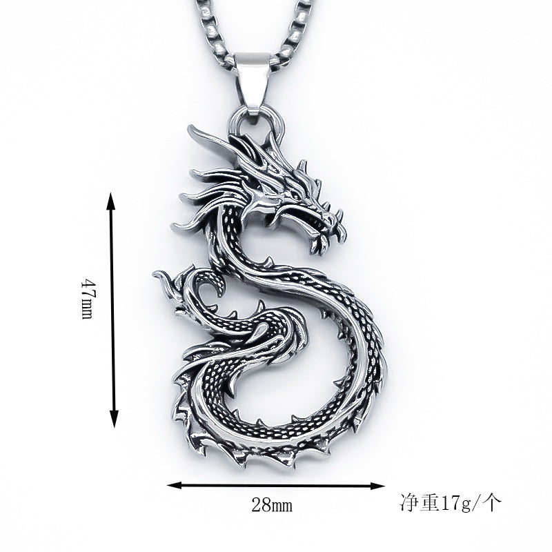 Wholesale Trendy Dragon Totem Pendant Necklace Silver Alloy Clavicle Chain Unisex Chinese Style Gift Resale