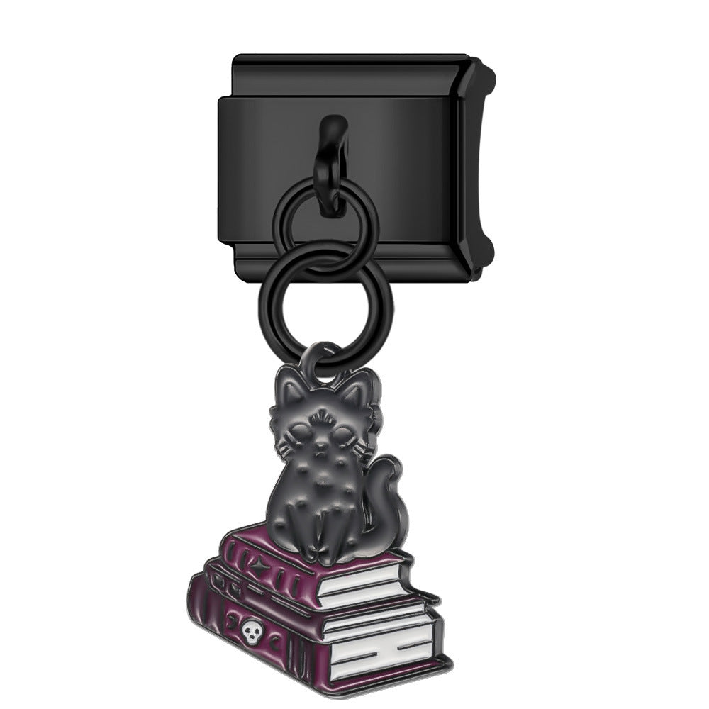 Wholesale Italian Charm Bracelet 9mm DIY Splicing Black Cartoon Pattern Pendant Stainless Steel Composable Bracelet