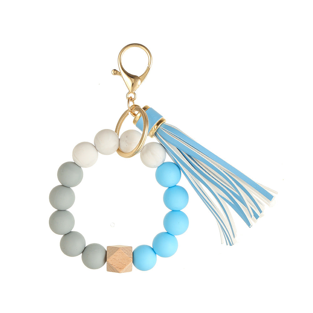 Wholesale Leopard Print Silicone Beaded Tassel Wrist Keychain