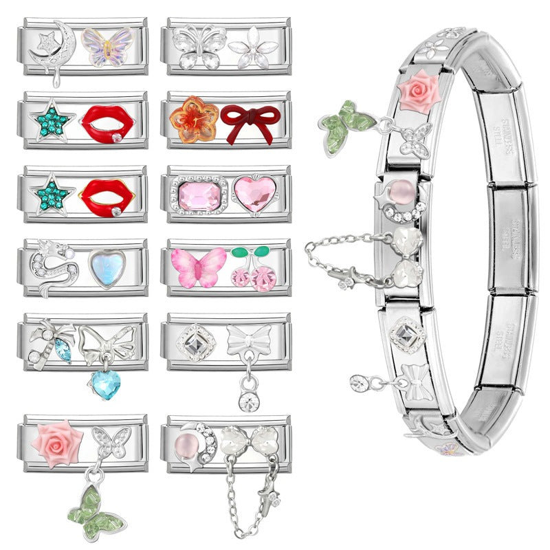 Wholesale Italian Charm Bracelet 9mm DIY Fresh and Cute  Creative Stainless Steel Composable Bracelet