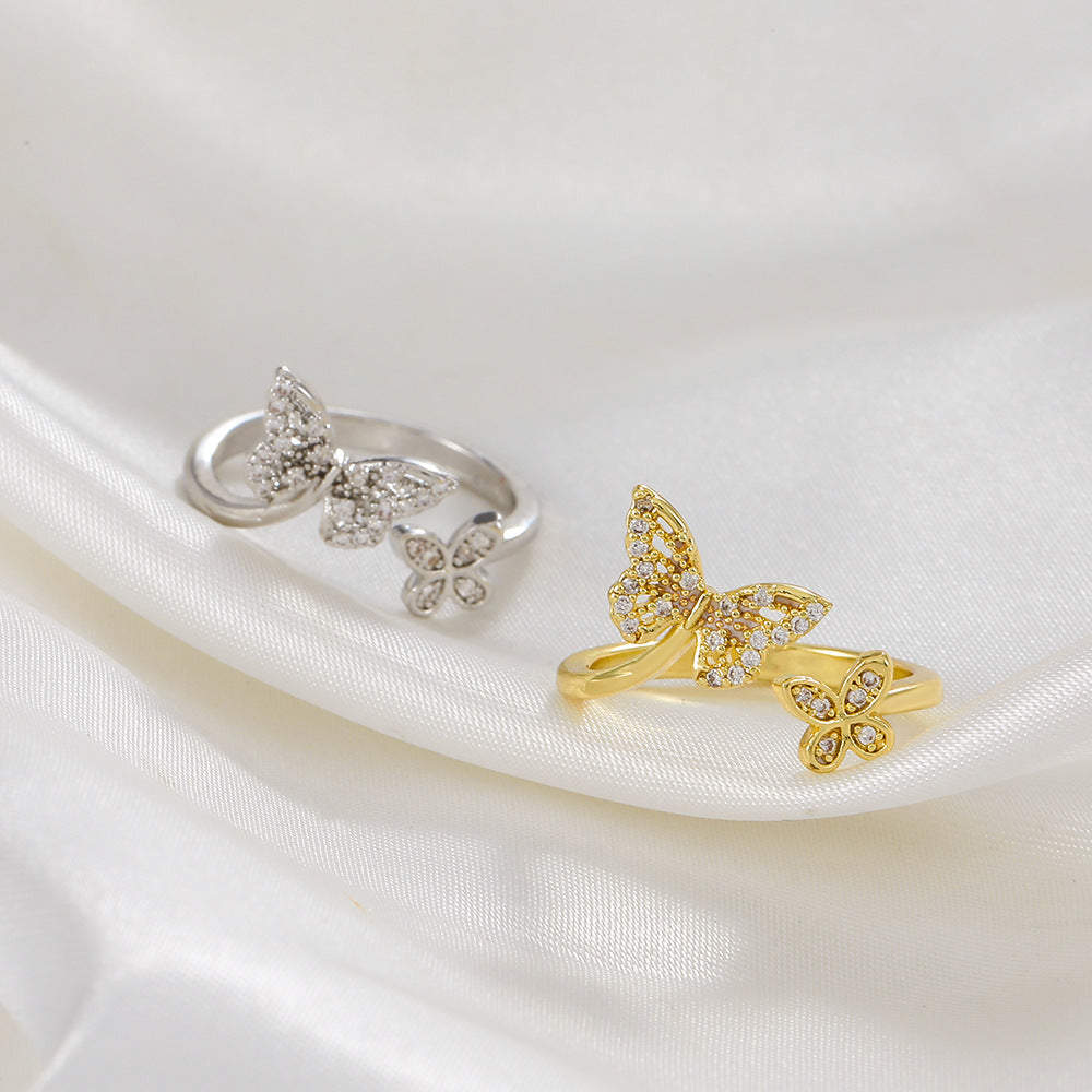 Wholesale Simple Butterfly Copper Diamond  Geometric Opening Finger Ring