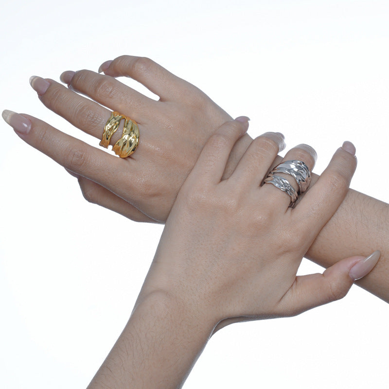 Wholesale S925 Sterling Silver Hollow Origami Texture Rings ACC-RS-YWE012