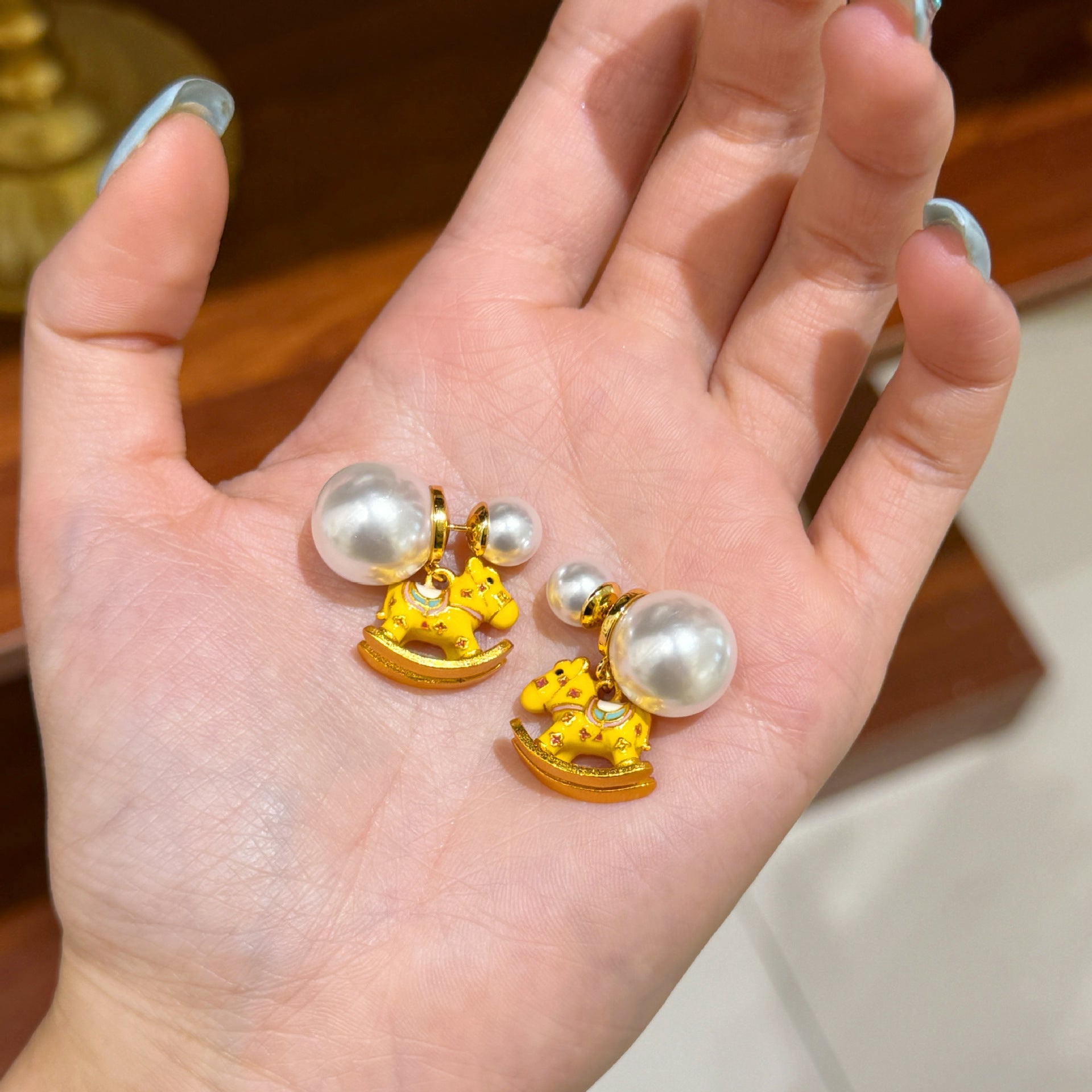 Wholesale Summer Cute Color Dopamine Oil Enamel Trojan Horse Pearl Necklace