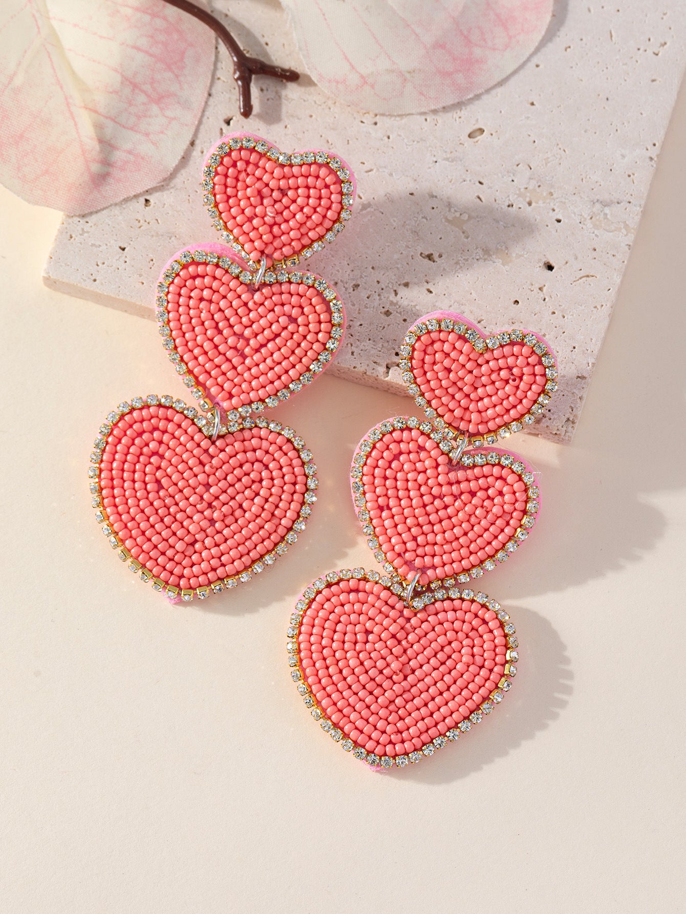 Wholesale Red Rice Beads Heart Bohemian Earrings