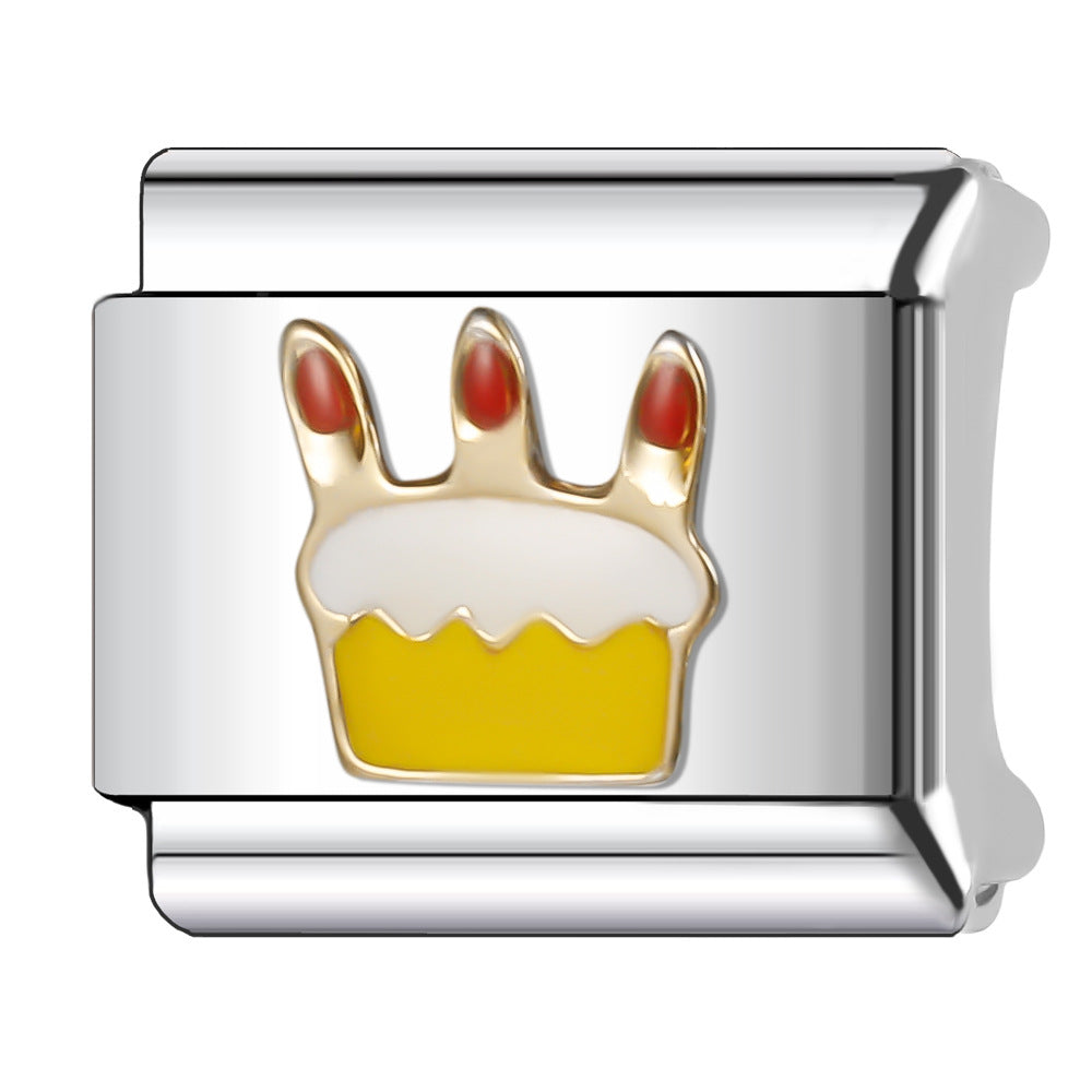 Wholesale Italian Charm Bracelet 9mm DIY Splicing Cake and Burger Gourmet Series Stainless Steel Composable Bracelet