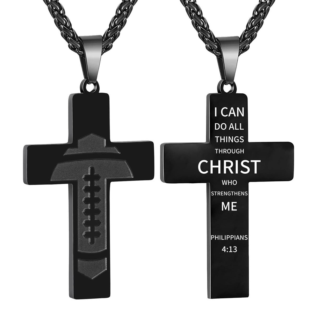 Wholesale American Football Stainless Steel Cross Bible Pendant Necklace