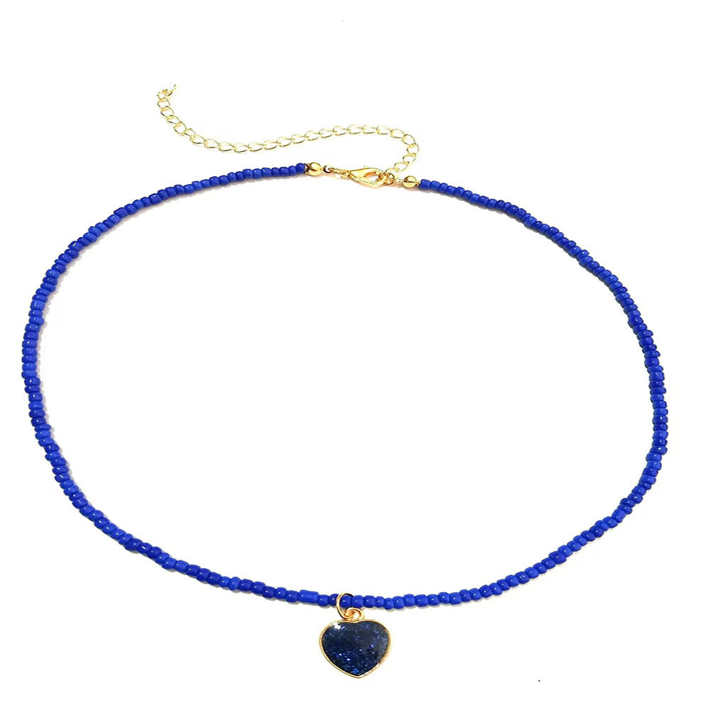 Wholesale Colorful Rice Beads Alloy Heart Necklaces ACC-NE-RongYan004