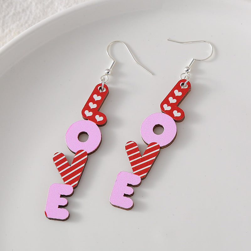 Wholesale  Valentine' s Day  LOVE heart balloon wood earrings