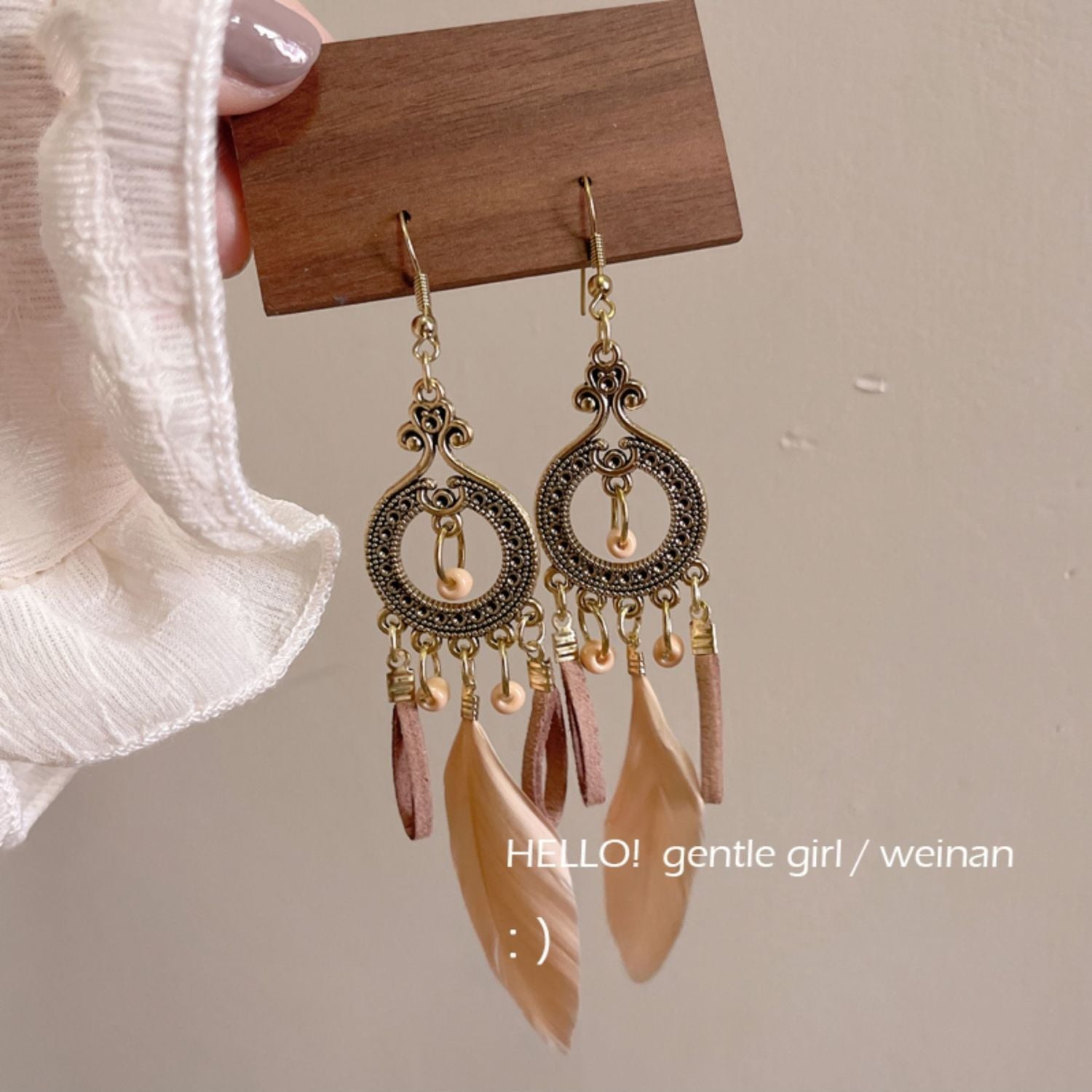Wholesale Retro Ethnic Tassel Feather Ear Clips Party Fashion Accessory Boutique Resale