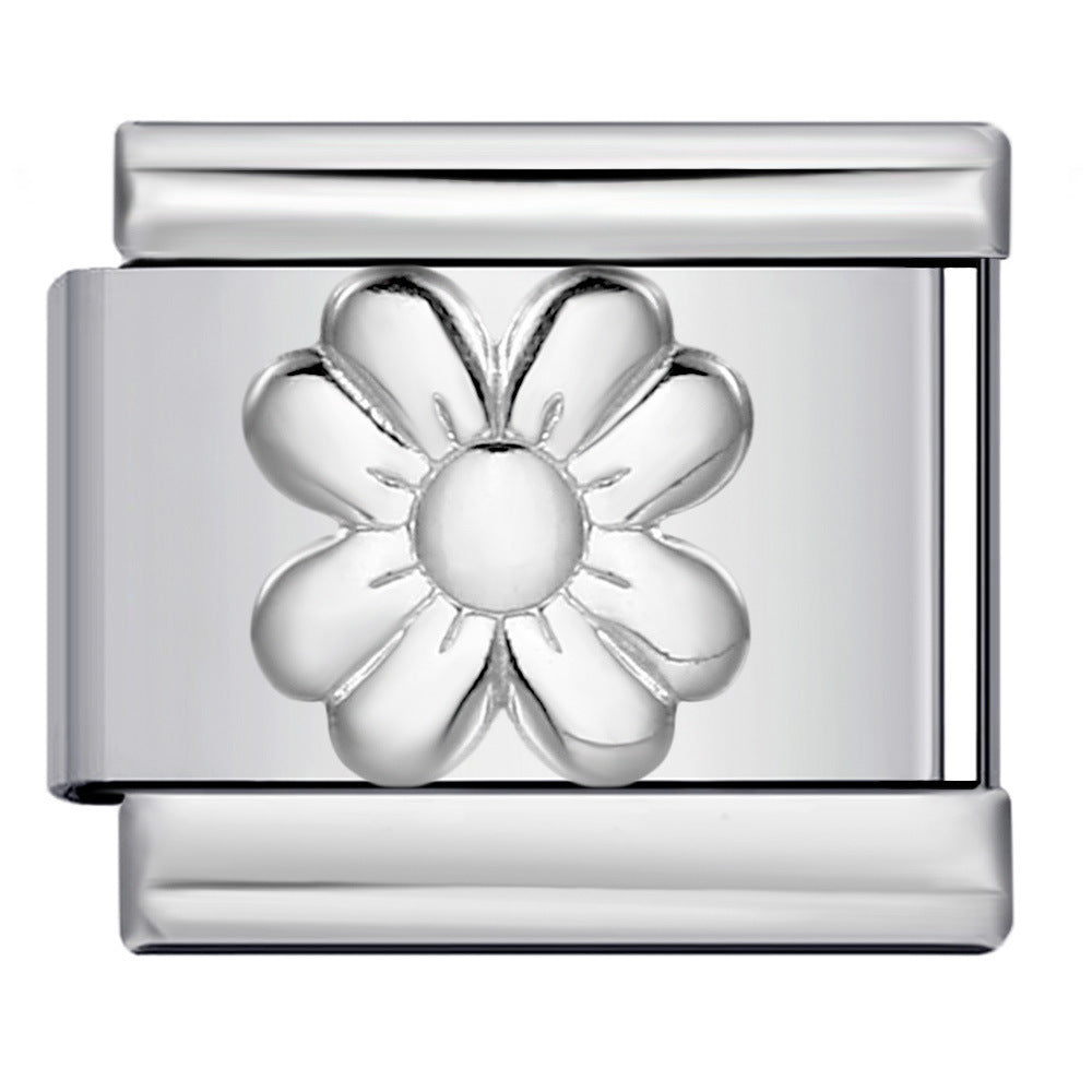 Wholesale  Italian moduleTitanium steel convex silver stamping pattern DIY bracelet