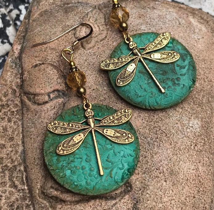Wholesale  Retro Bronze Green Dragonfly Ethnic Style Simple Earrings