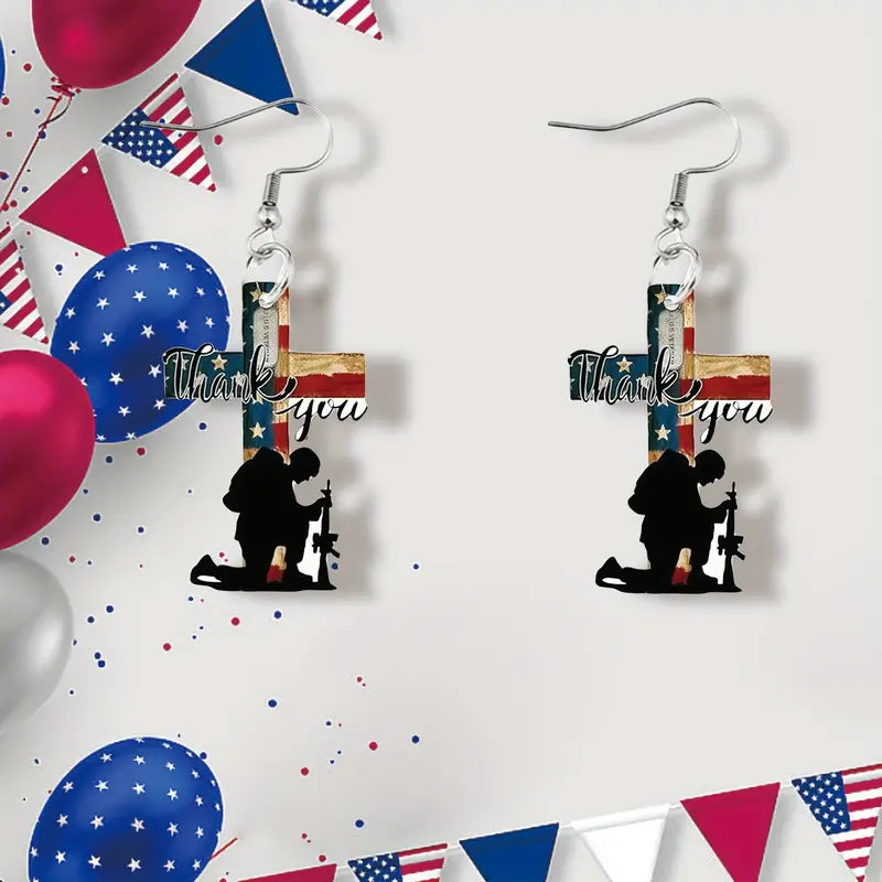 Wholesale American Independence Day Cross  Acrylic Earrings