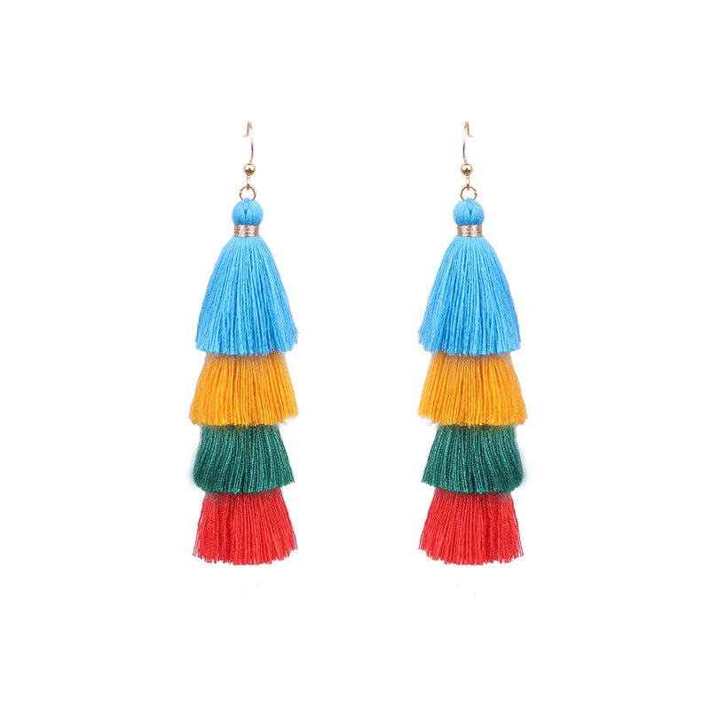 Wholesale Bohemian Tassel Earrings Long Color Matching Multi Layer Fashion Accessory