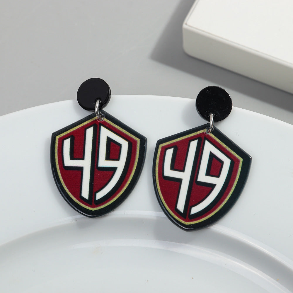 Wholesale Foreign Trade Cross-border European and American Football League Exaggerated Earrings Distinctive Sweet Cool Style Acrylic Printed Earrings Earrings