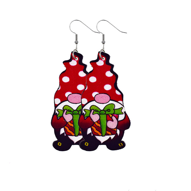 Wholesale  Christmas earrings Christmas dwarfs midget double-sided print PU leather earrings