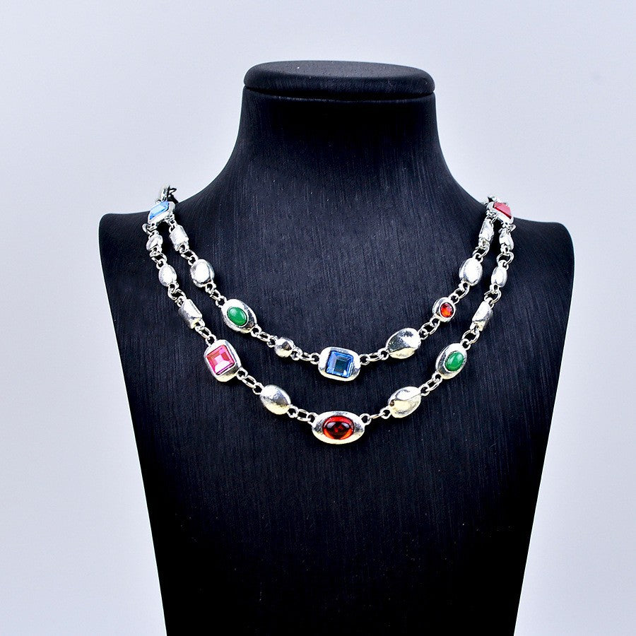 Wholesale Ethnic style double-layer necklace with diamonds and turquoise