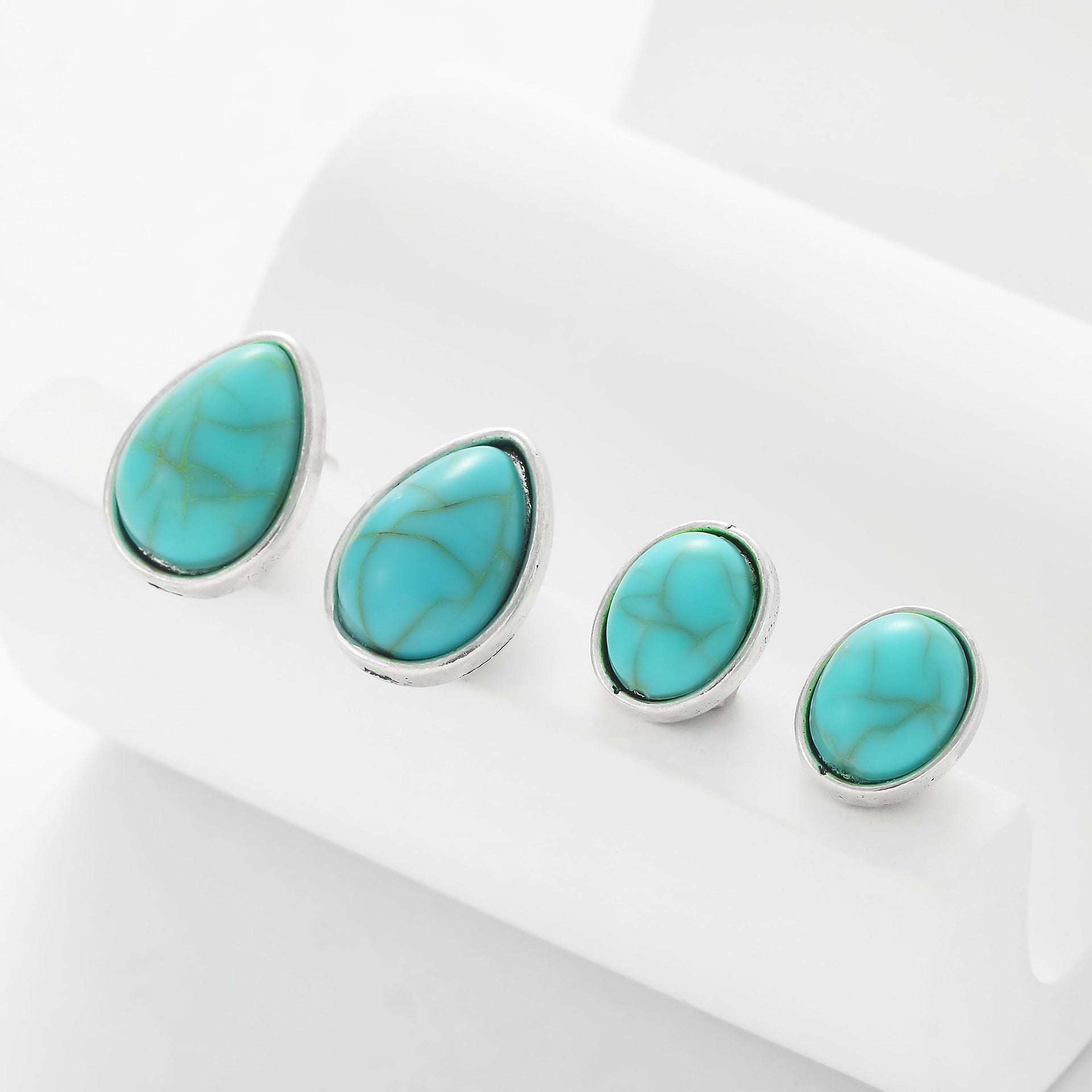 Wholesale retro geometric love teardrop turquoise 6 pairs of suit earrings  set