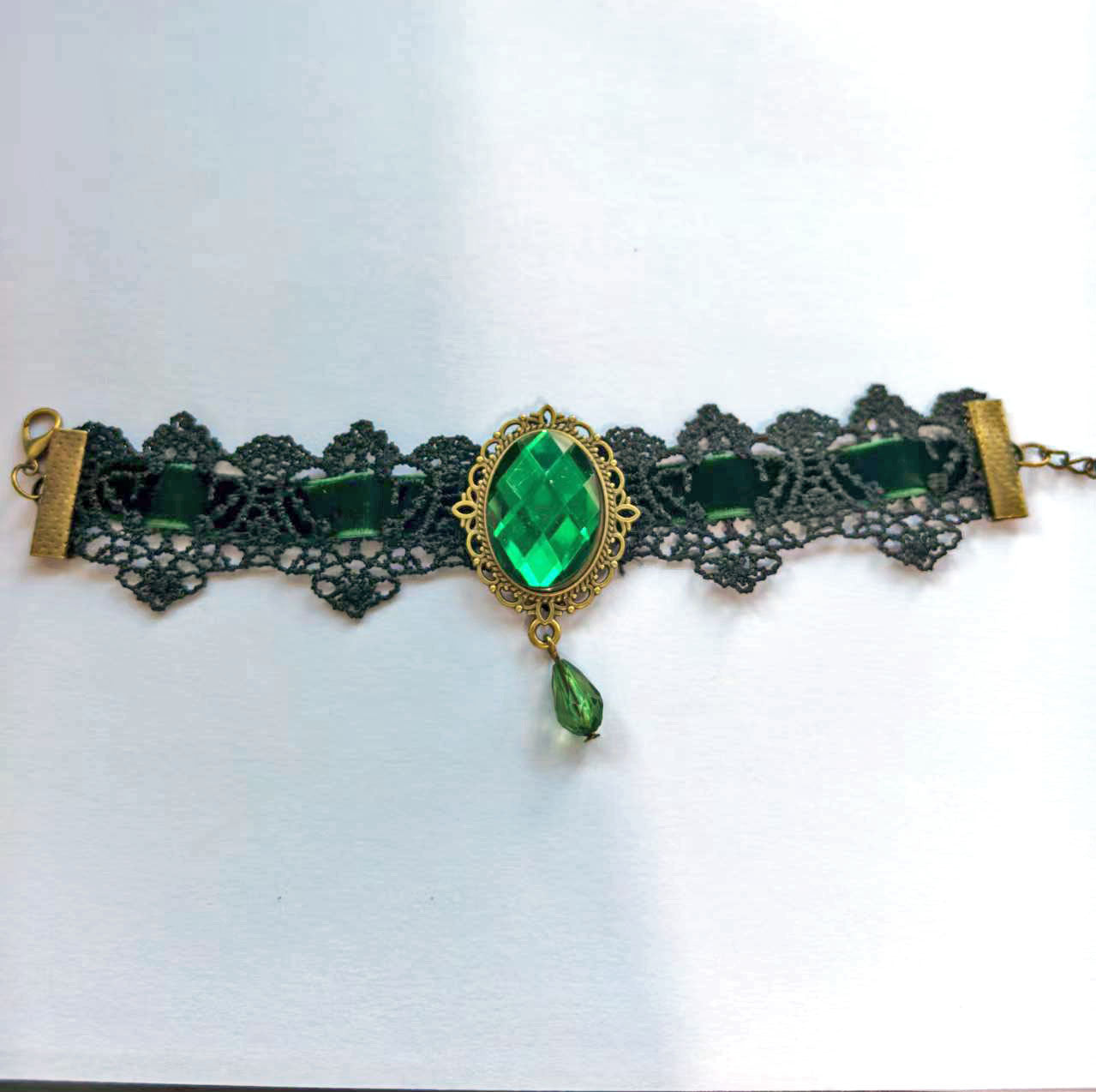 Wholesale Gothic Victorian Lace Bracelet with Red Crystal Pendant,  Chic Jewelry Accessory