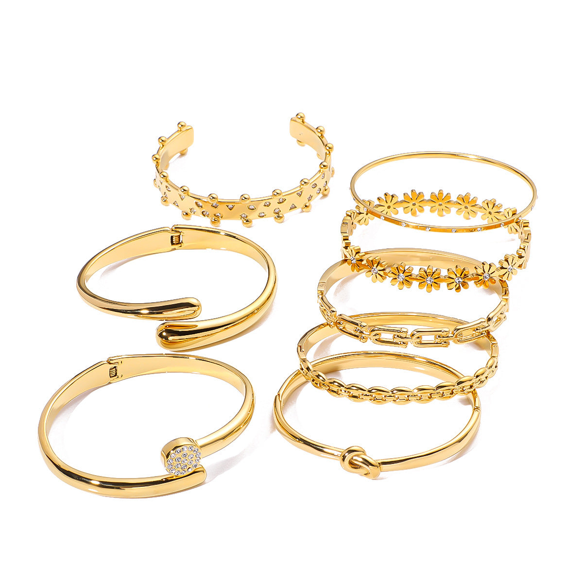 Wholesale  geometric  hollow inlaid zircon 18K gold stainless steel plated bracelet set