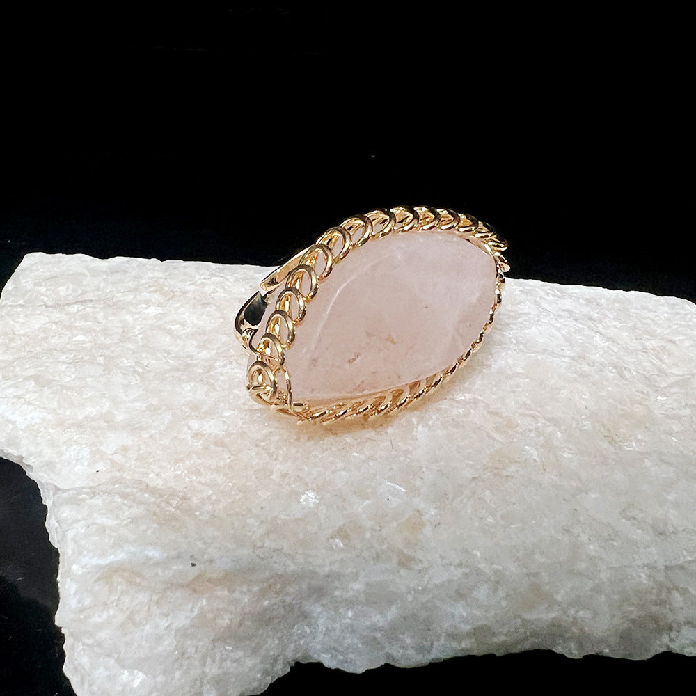 Wholesale  natural stone crystal self-healing handmade egg-shaped ring