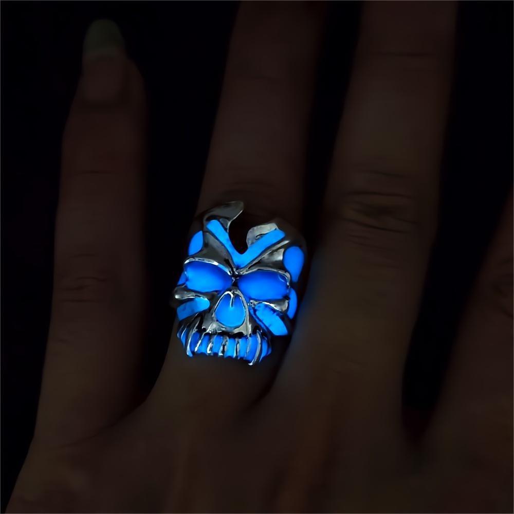 Wholesale Vintage  Alloy Ghost Rider Luminous Skull Men' s Ring