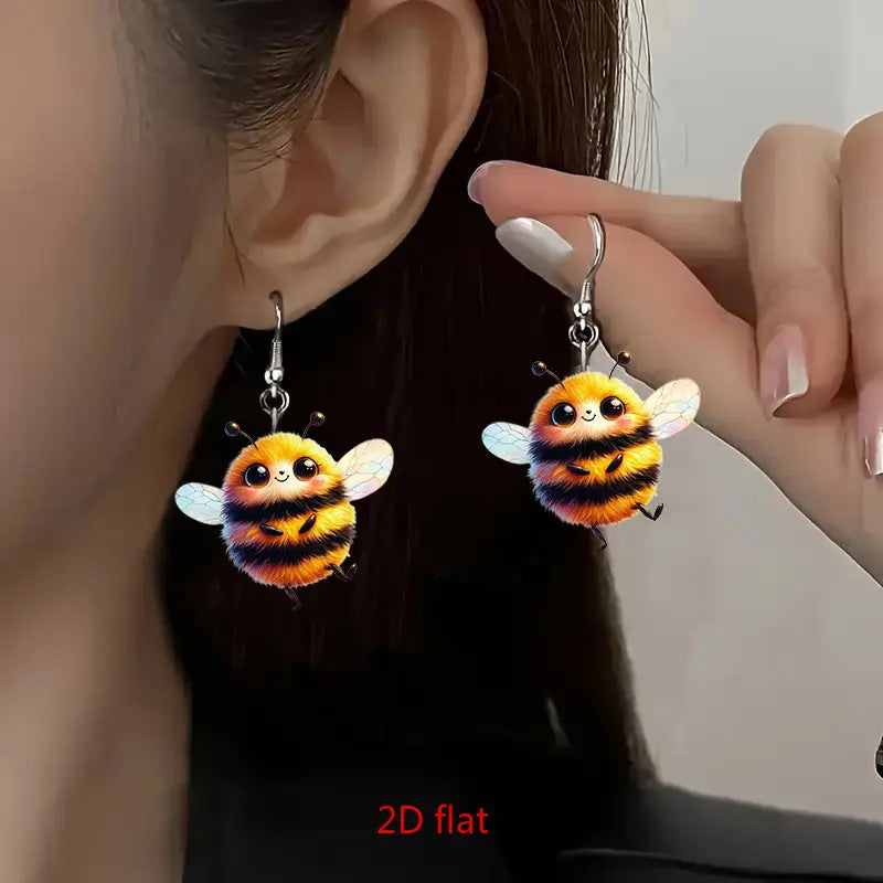 Wholesale  Cute Charming Cartoon Little Bee Flat 2D Acrylic Earrings