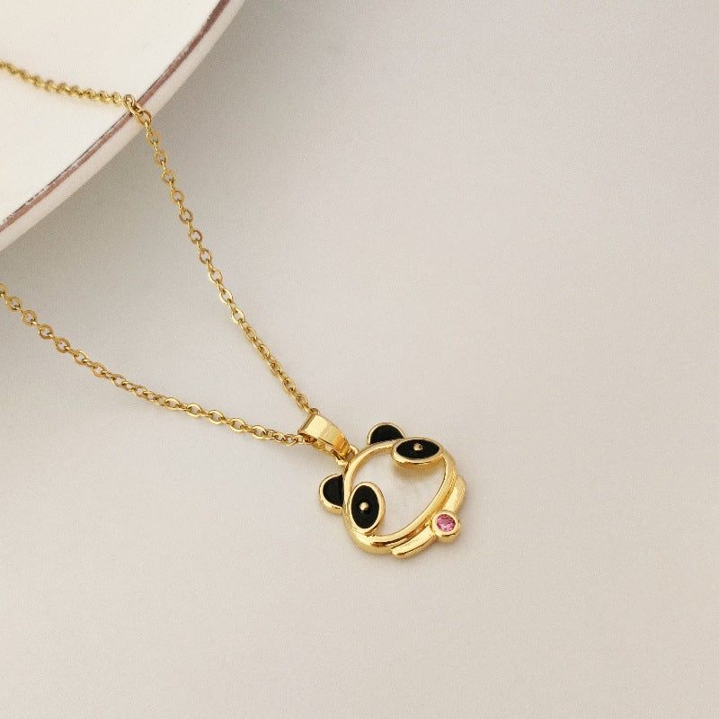 Wholesale  Leopard Head Micro-inlaid Copper Pendant Stainless Steel Necklace