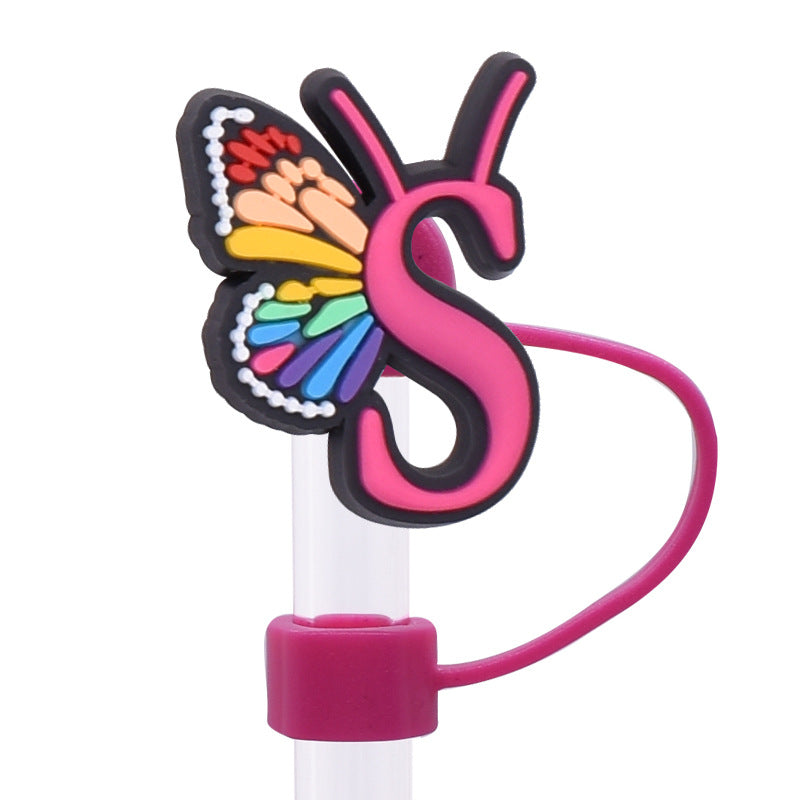 Wholesale Random 100pcs Creative DIY butterfly letters Straw Cover Straw Tube Cap
