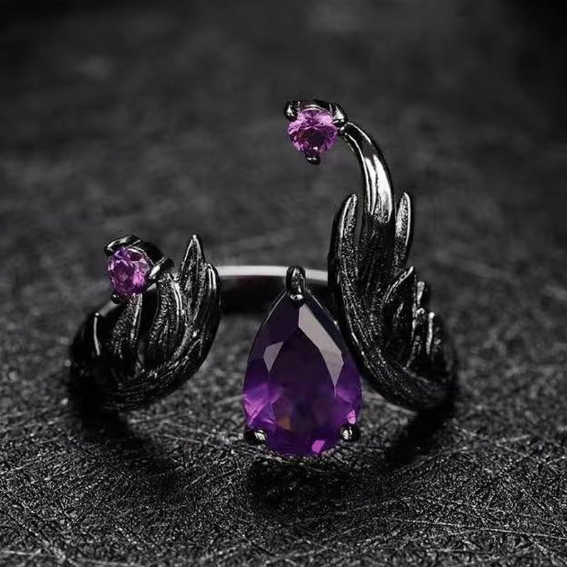 Wholesale Electroplated Zinc Alloy Purple Open Ring Dark Vintage Gothic Women S Everyday Wear