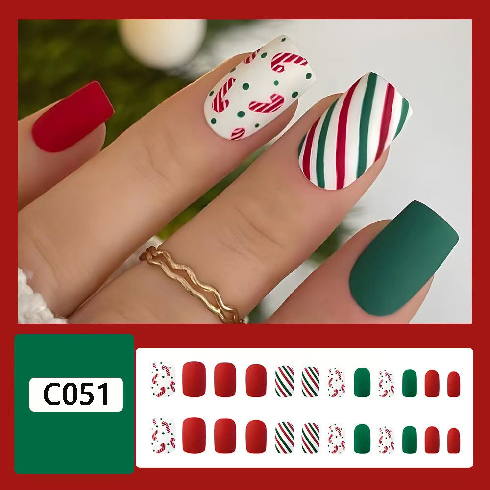 Wholesale 24 Pieces/box Christmas Crutches Polka Dot Manicure Press-on Nails Kits Nail Stickers ACC-NS-GuaiXL023