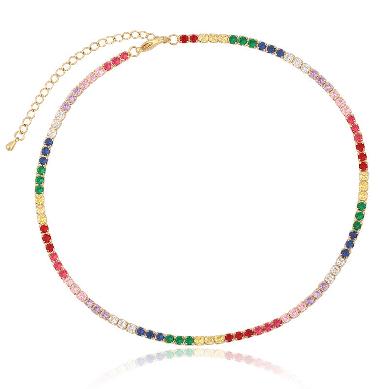 Wholesale Colorful Solid Color Zircon Full Diamond Rainbow Necklaces Choker Necklace ACC-NE-Ruib002