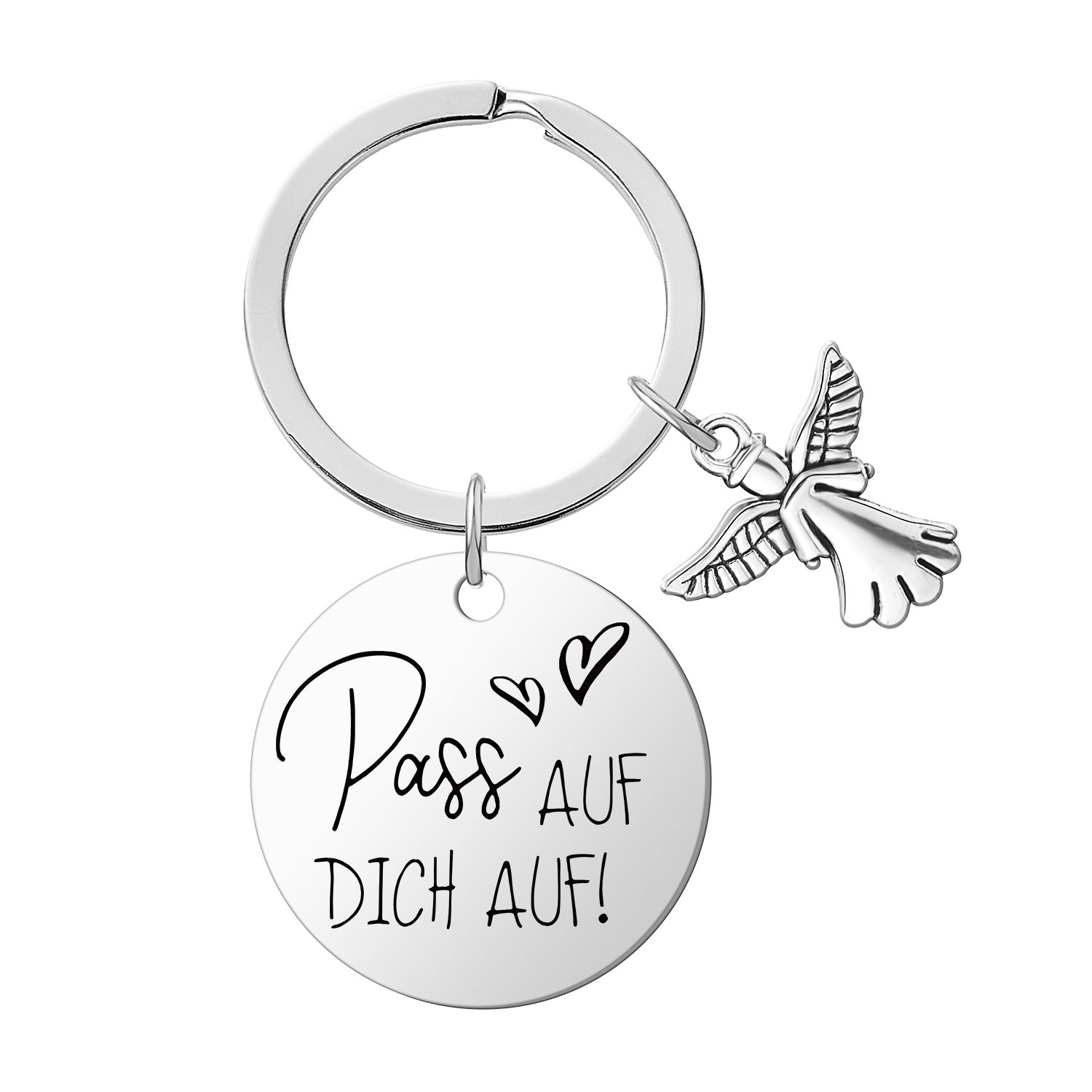 Wholesale Angel Stainless Steel Round Plate Engraving Keychain