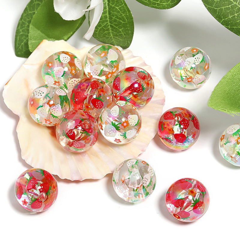 Wholesale 100pcs 16mm Acrylic Butterfly Strawberry Print Beads Diy Accessories ACC-BDS-BLG133