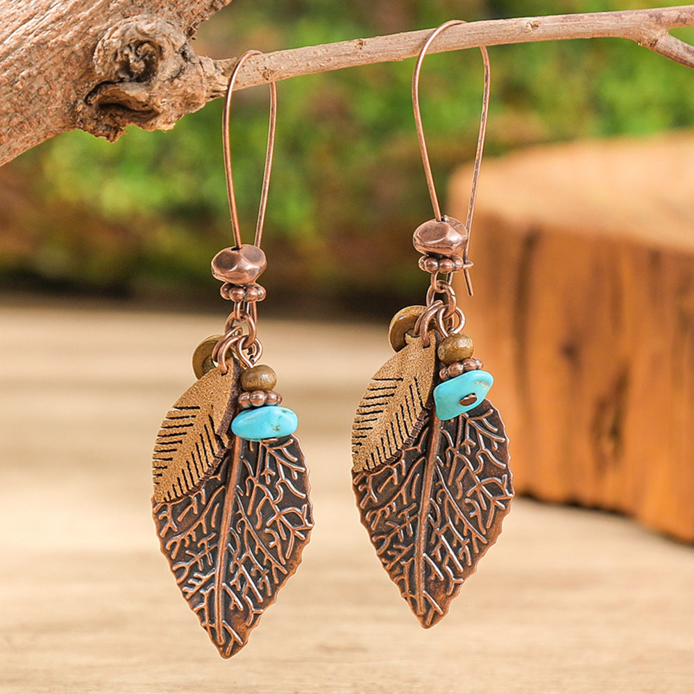 Wholesale Zinc Alloy Bohemian Leaf Earrings,  Trendy Ethnic Style Fashion Accessory for Gift
