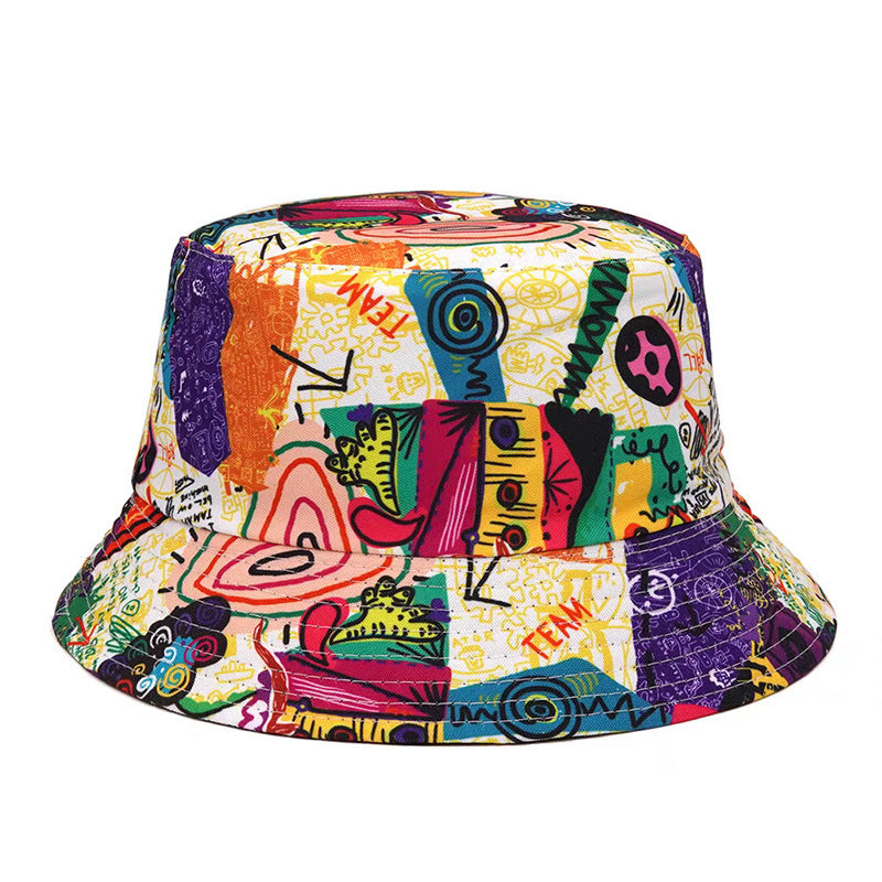 Wholesale Printed Cartoon Fisherman Hat,  Double-Sided Retro Sunshade,  Casual Outdoor Hat for Men Women