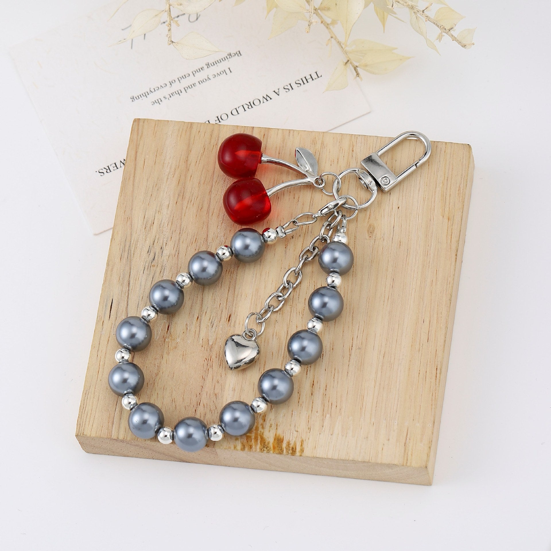 Wholesale Multifunctional Red Cherry Pearl Bracelet Keychains
