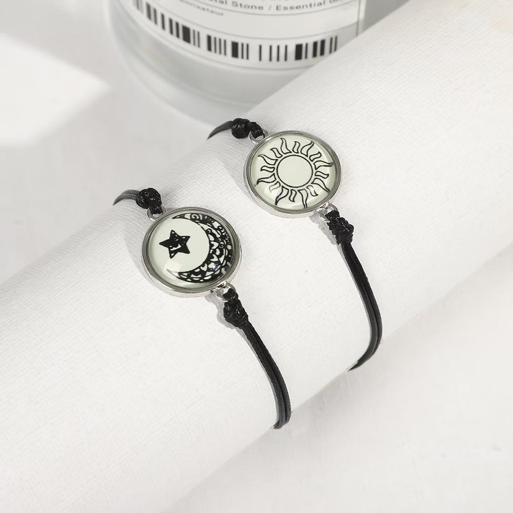 Wholesale Glow In The Dark Yin Yang Couple Bracelet Handwoven Rope With Zinc Alloy Pendant Unisex Valentine Gift Jewelry Accessory