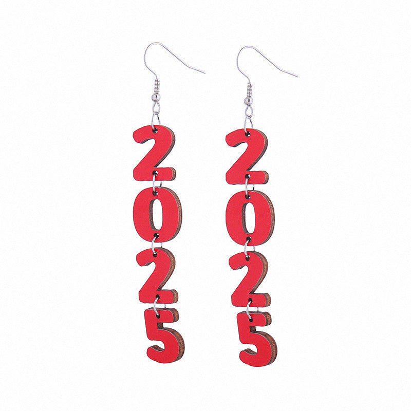 Wholesale Cute Wooden New Year Number Earrings  ACC-ES-CT043