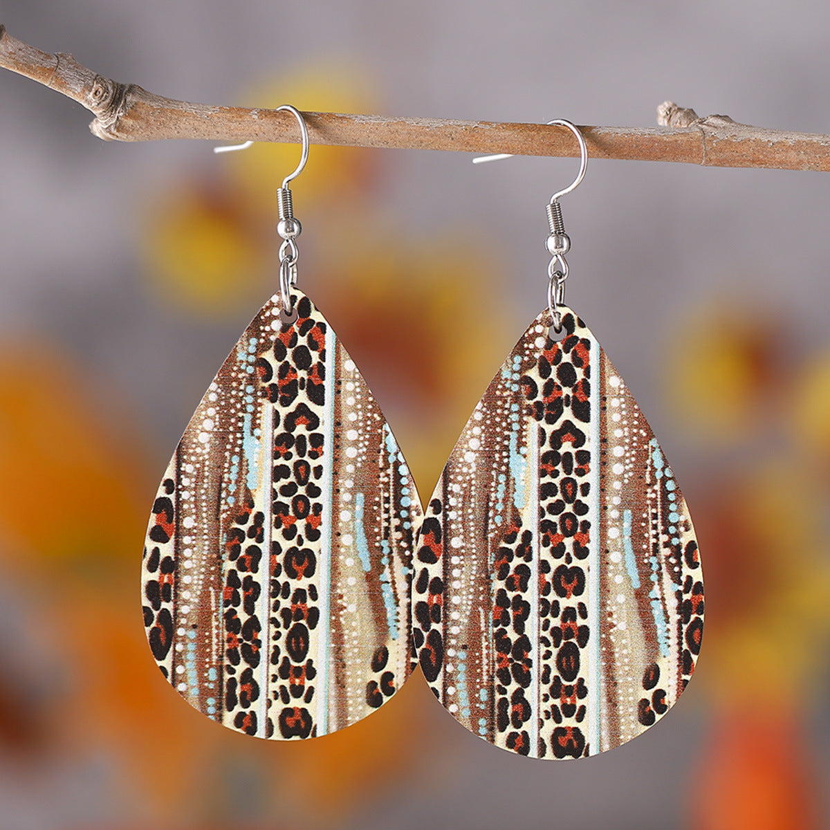Wholesale Western Ethnic Style Bohemian Leopard Print Wooden Double-sided Earrings ACC-ES-ChuLian105