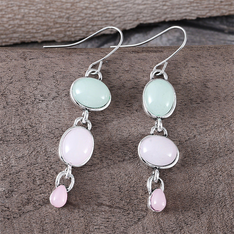 Wholesale  Retro Simple Oval Pink Green Cat's Eye Earrings