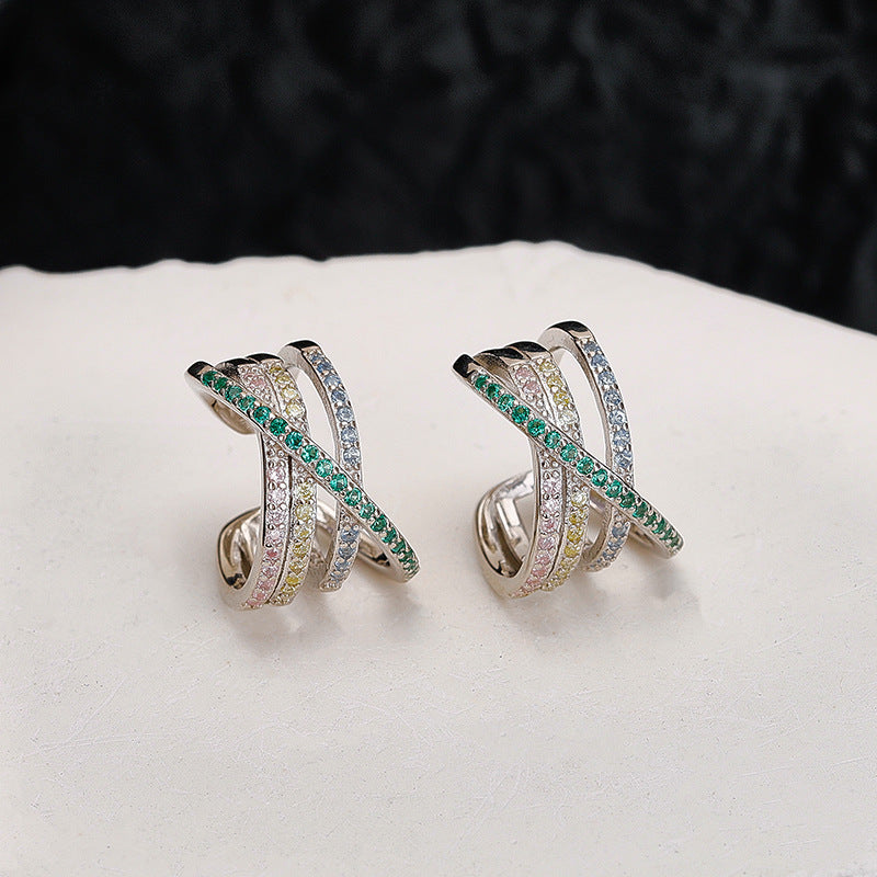 Wholesale S925 Silver Twisted Line Ear Clip For Women Non Pierced Ear Cuff With Rhinestones Chic Geometric Design Party Jewelry Accessory