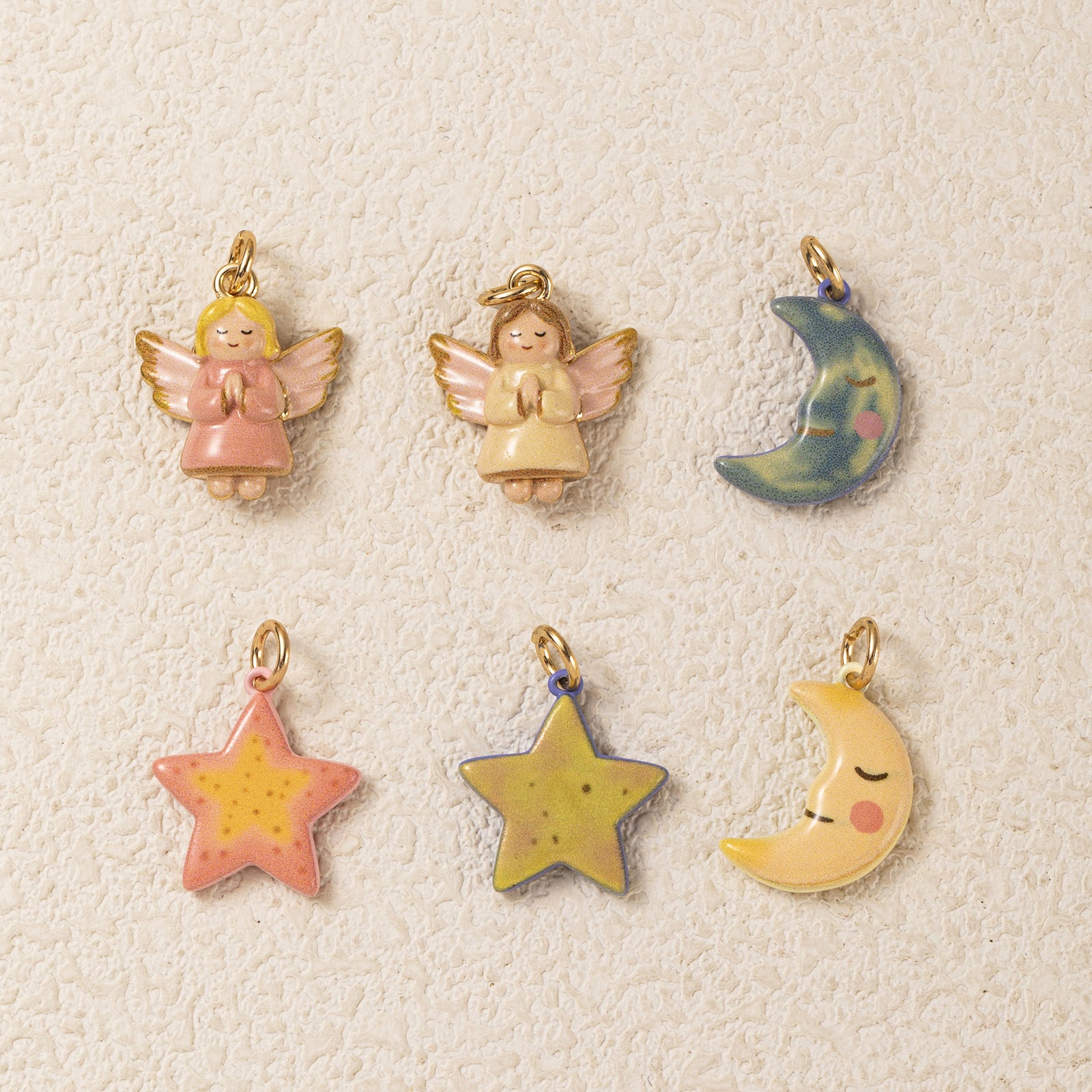 Wholesale Cute Retro Dopamine Angel Star Moon Pendant Copper Jewelry Accessory