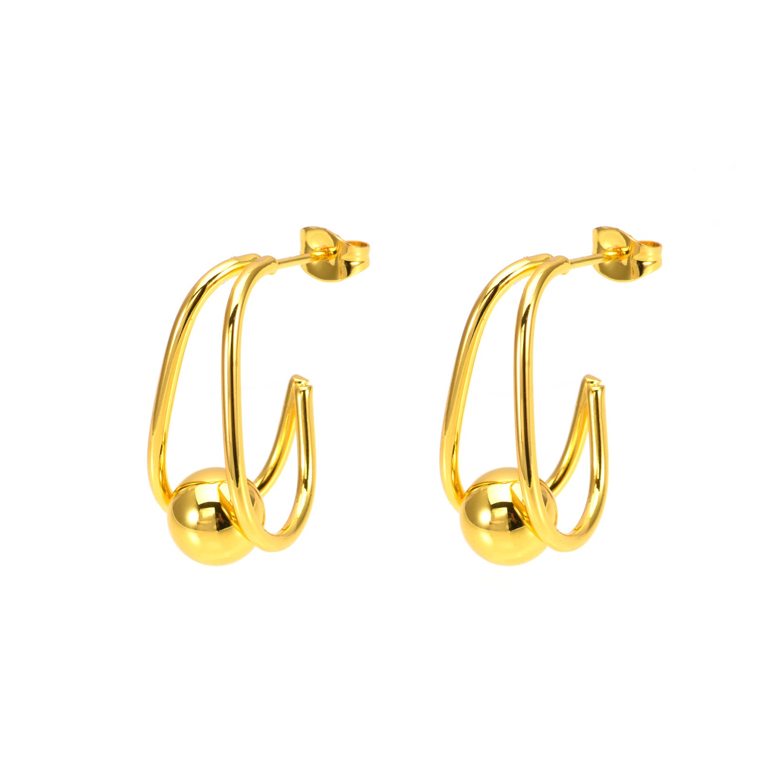 Wholesale 2PCS Stainless steel simple gold earrings