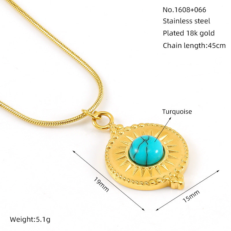 Wholesale Titanium Steel Turquoise Pendant Necklace for Women,  Geometric Star Chain,  Trendy Fashion Accessory
