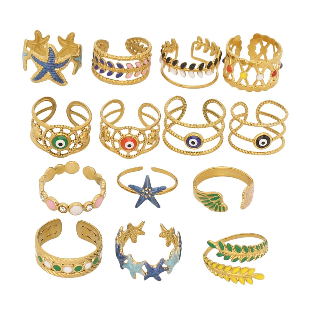 Wholesale Stainless Steel Electroplated Open Adjustable Ring with Starfish Design Women' s Fashion Accessory Gift